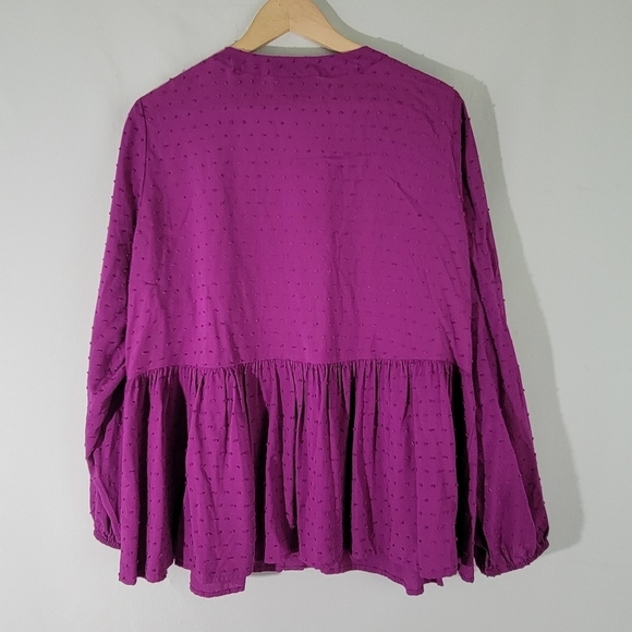 Lane Bryant Classic Top Sz 14 Long-Sleeve Split-Neck Button-Down Peplum Blouse - Picture 4 of 12